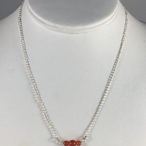 Silver Tone Choker Style Necklace With Orange Beads (NA23)